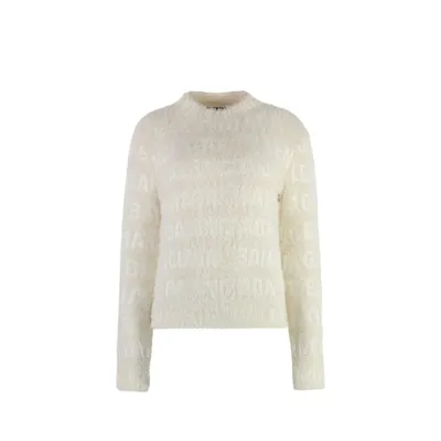 Balenciaga ホワイトのニット jacquard Logo Sweater