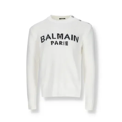 Balmain ホワイトのニット Cotton Logo Sweater