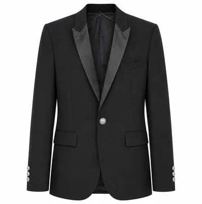 Balmain ブラックのジャケット Jacket Single-Breasted Lapel Glossy Black