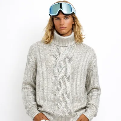 Balmain グレーのニット Metallic Cabled Turtleneck Grey