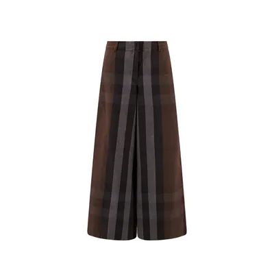 Burberry ブラウンのパンツ Checked Wide Leg Canvas Pants