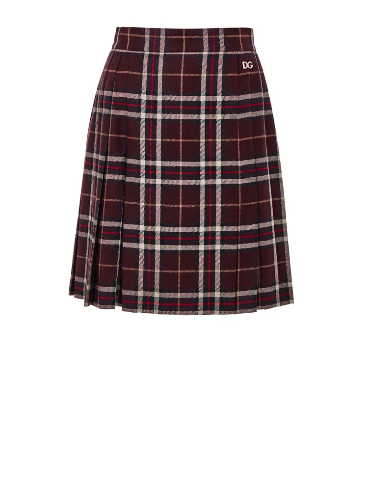 Dolce & Gabbana Bordeaux Pleated Tartan Skirt