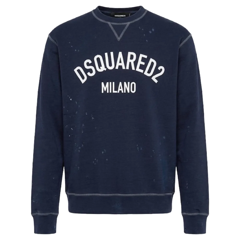 Dsquared2 Sweatshirt Crew Neck Distressed Blue
