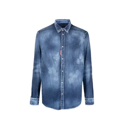 Dsquared2 ブルーのシャツ Distressed Effect Denim Shirt