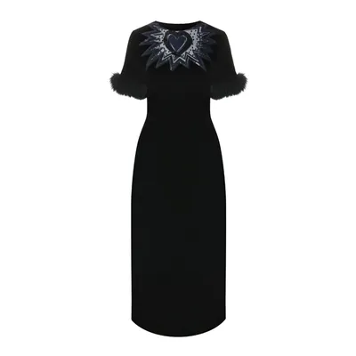Fendi ブラックのワンピース Fur Trim Velvet Midi Dress