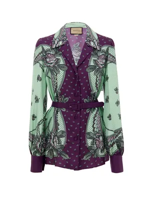 Gucci グリーンのシャツ Mint Green and Purple Print Silk Shirt