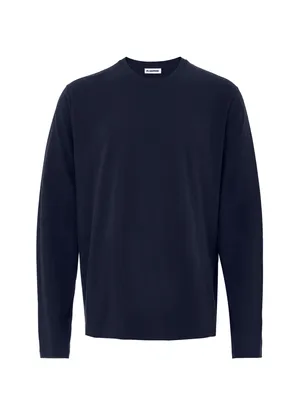 Jil Sander ブルーのTシャツ Blue Long Sleeve T-Shirt with Embroidery Logo