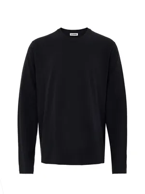 Jil Sander ブラックのTシャツ Black Long Sleeve T-Shirt with Embroidery Logo