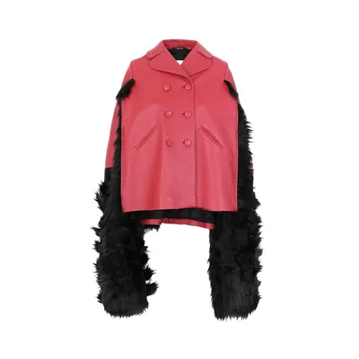 Maison Margiela レッドのジャケット Faux Fur Trimmed Leather Cape Jacket