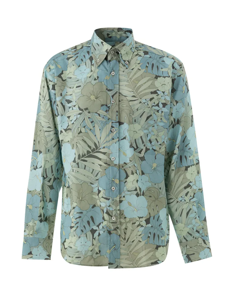 Tom Ford Floral Print Shirt in Light Blue
